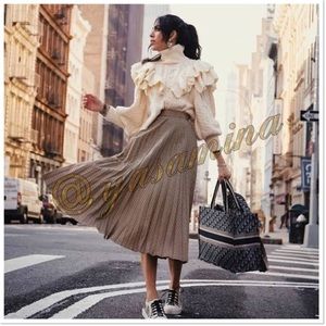 Zara Pleather Snake print Brown pleated maxi skirt